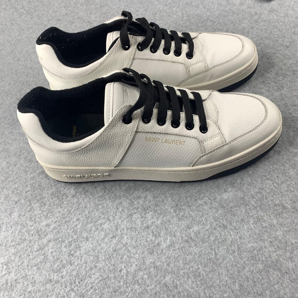 Saint Laurent SL/61 Sneakers Mens 11 (44) White Black Leather Low Top MSRP $880 - Picture 2 of 8